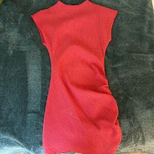 Zara Ruched Textured Red Dress